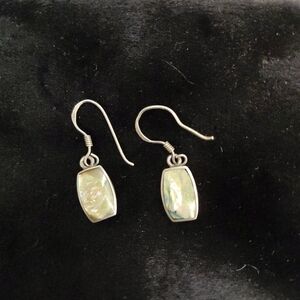 VTG 925 STERLING SILVER Delicate Drop Earring Abalone Shell Dangle Sparkle